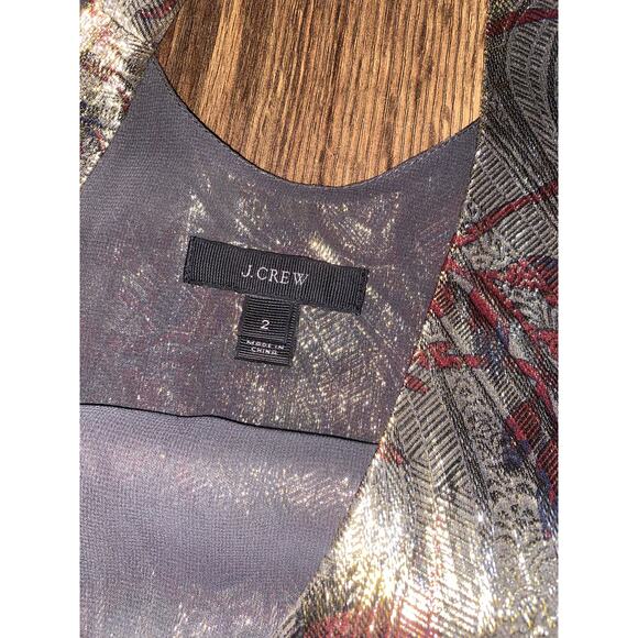 EUC J.Crew Metallic Brocade Tank Top Gold Burgundy Sleeveless V-Neck Women’s 2 - Picture 5 of 8